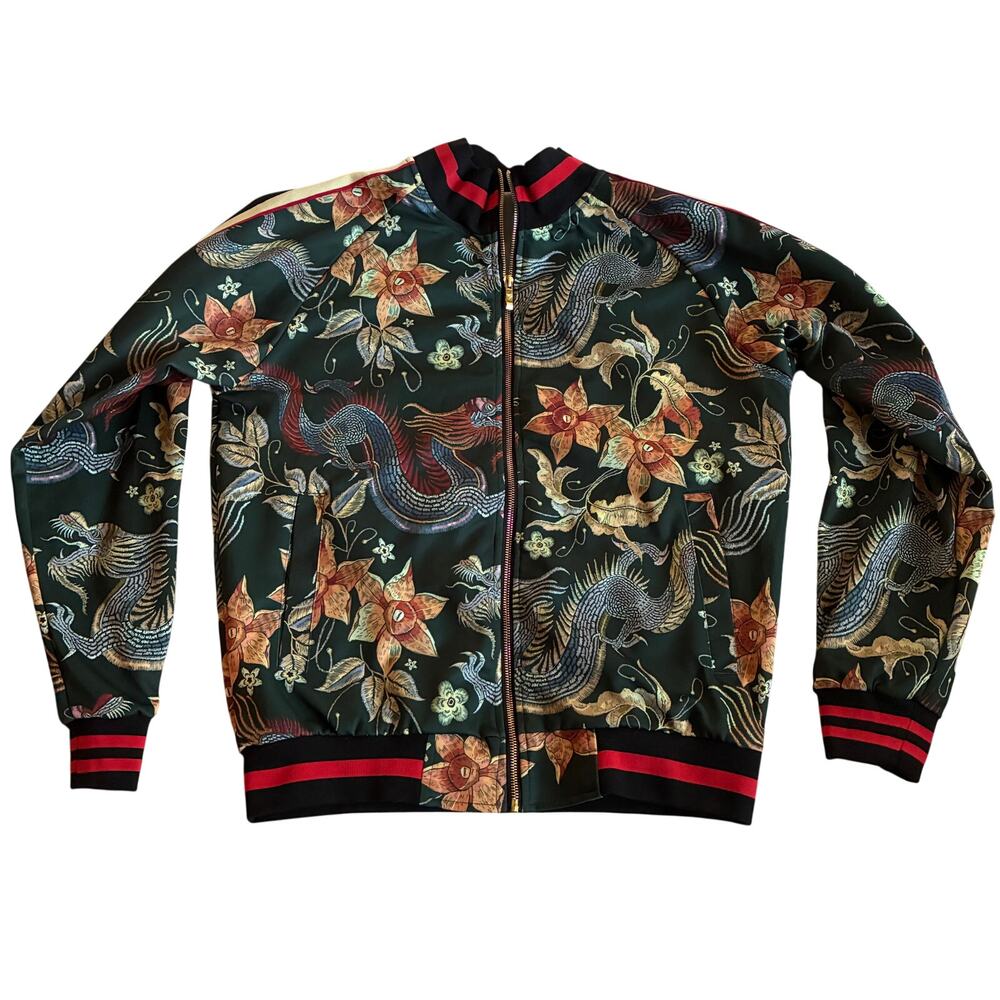 G-Style USA Track Jacket Mens Large Floral Dragon Print Full Zip Stretch Bomber